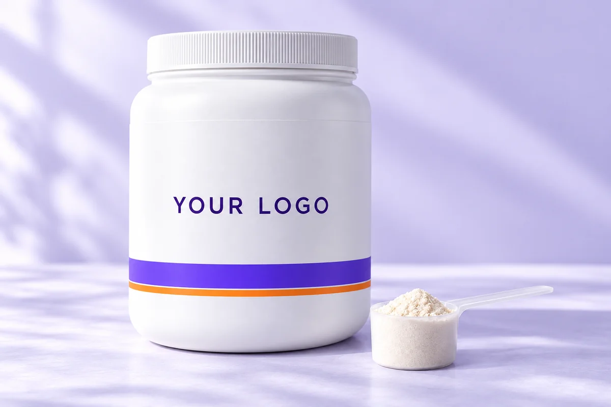 Powder tubs in purple and orange YOUR LOGO concept branding
